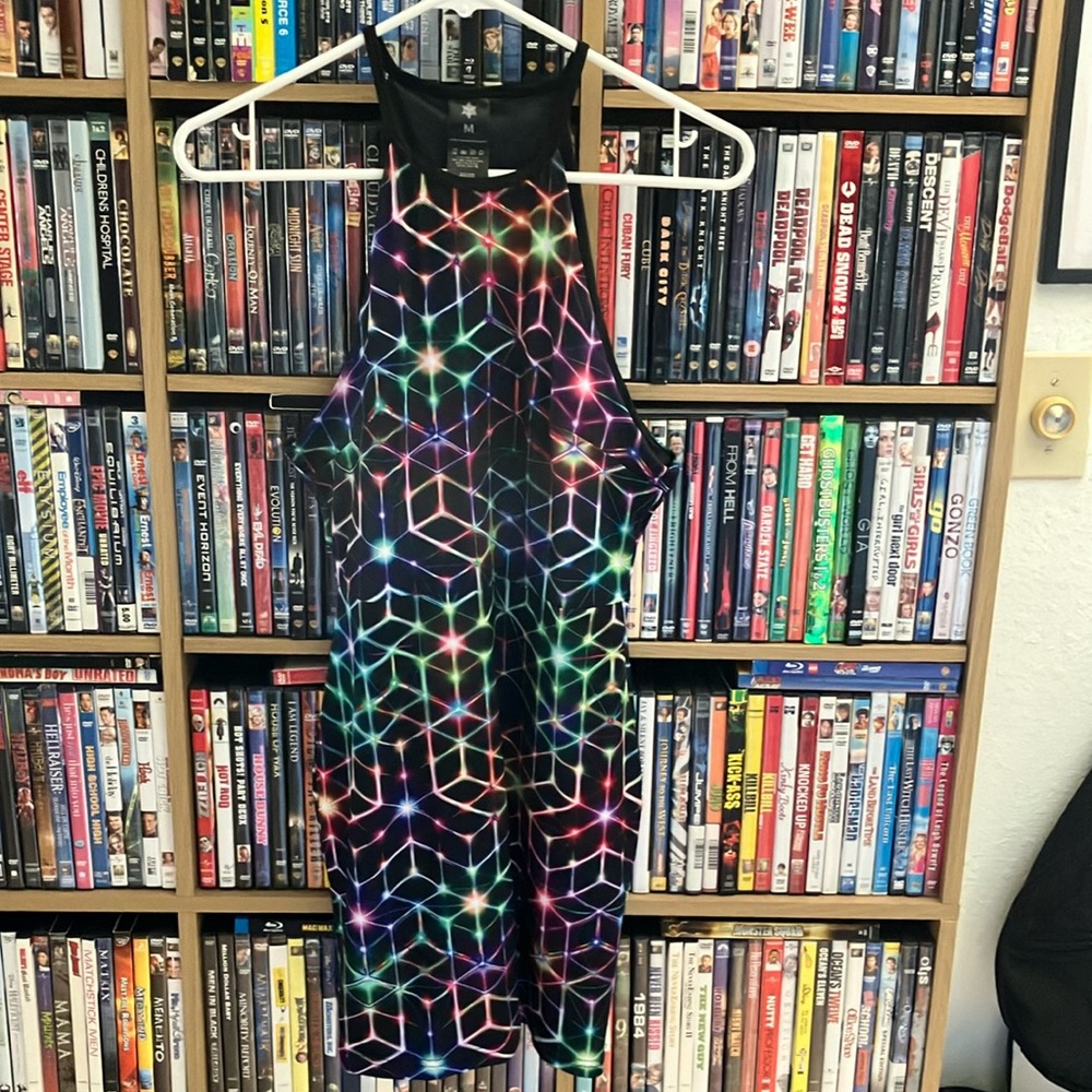 Black and Pink Geometric Halter Mini Dress